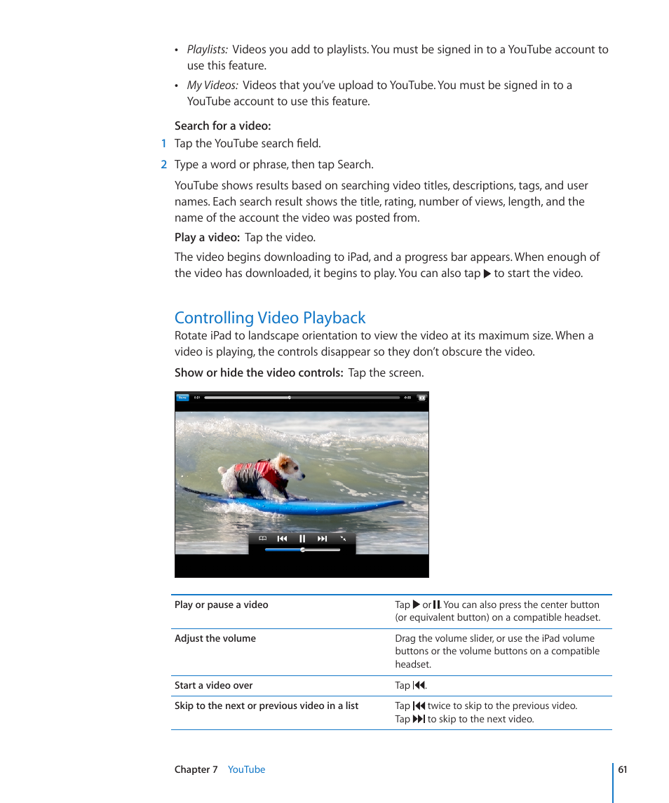 Controlling video playback | Apple iPad iOS 3.2 User Manual | Page 61 / 154