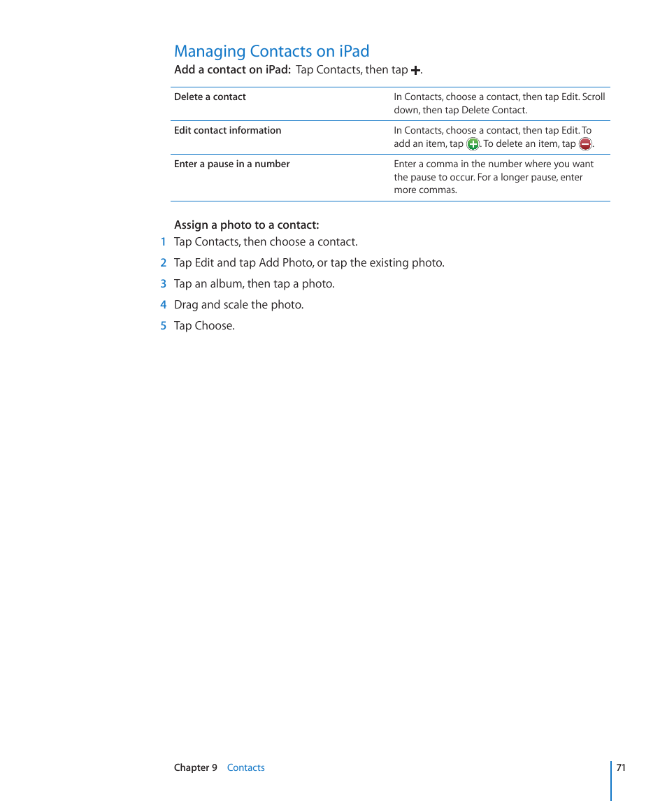 Managing contacts on ipad, 71 managing contacts on ipad | Apple iPad iOS 3.2 User Manual | Page 71 / 154