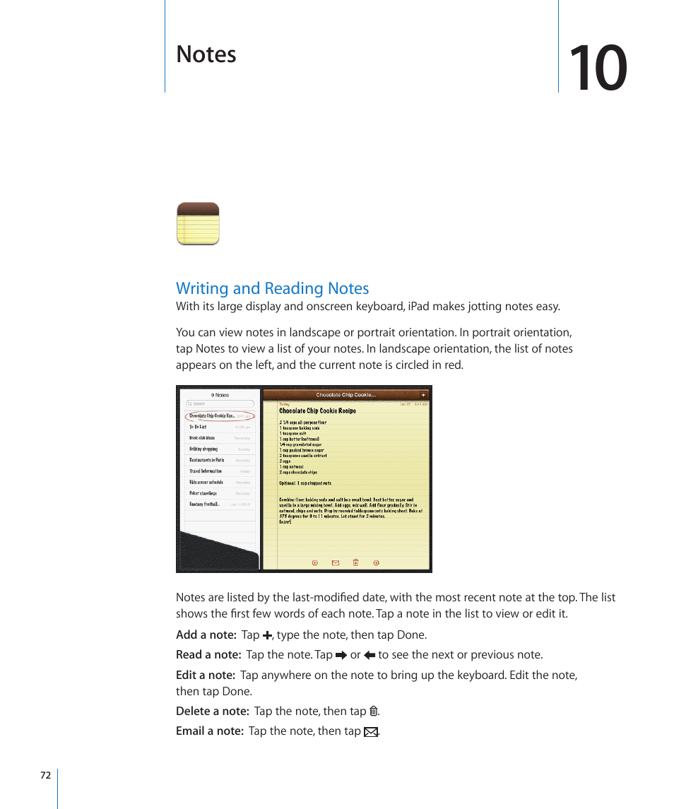 Chapter 10: notes, Writing and reading notes, 72 writing and reading notes | Apple iPad iOS 3.2 User Manual | Page 72 / 154