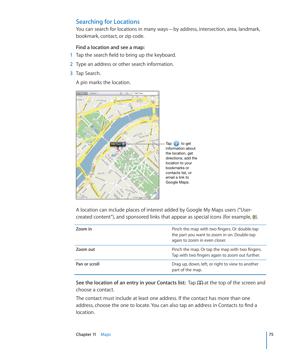 Searching for locations | Apple iPad iOS 3.2 User Manual | Page 75 / 154