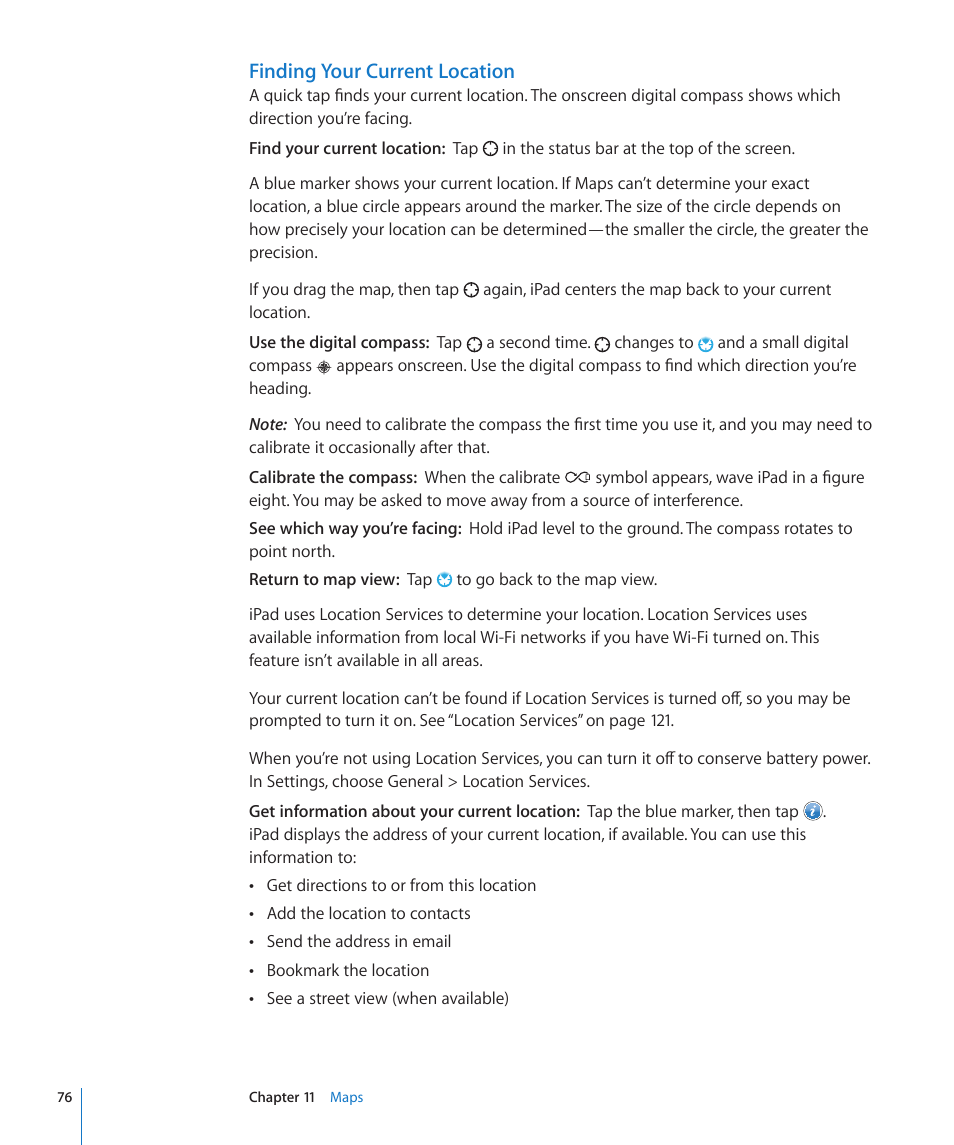 Finding your current location | Apple iPad iOS 3.2 User Manual | Page 76 / 154