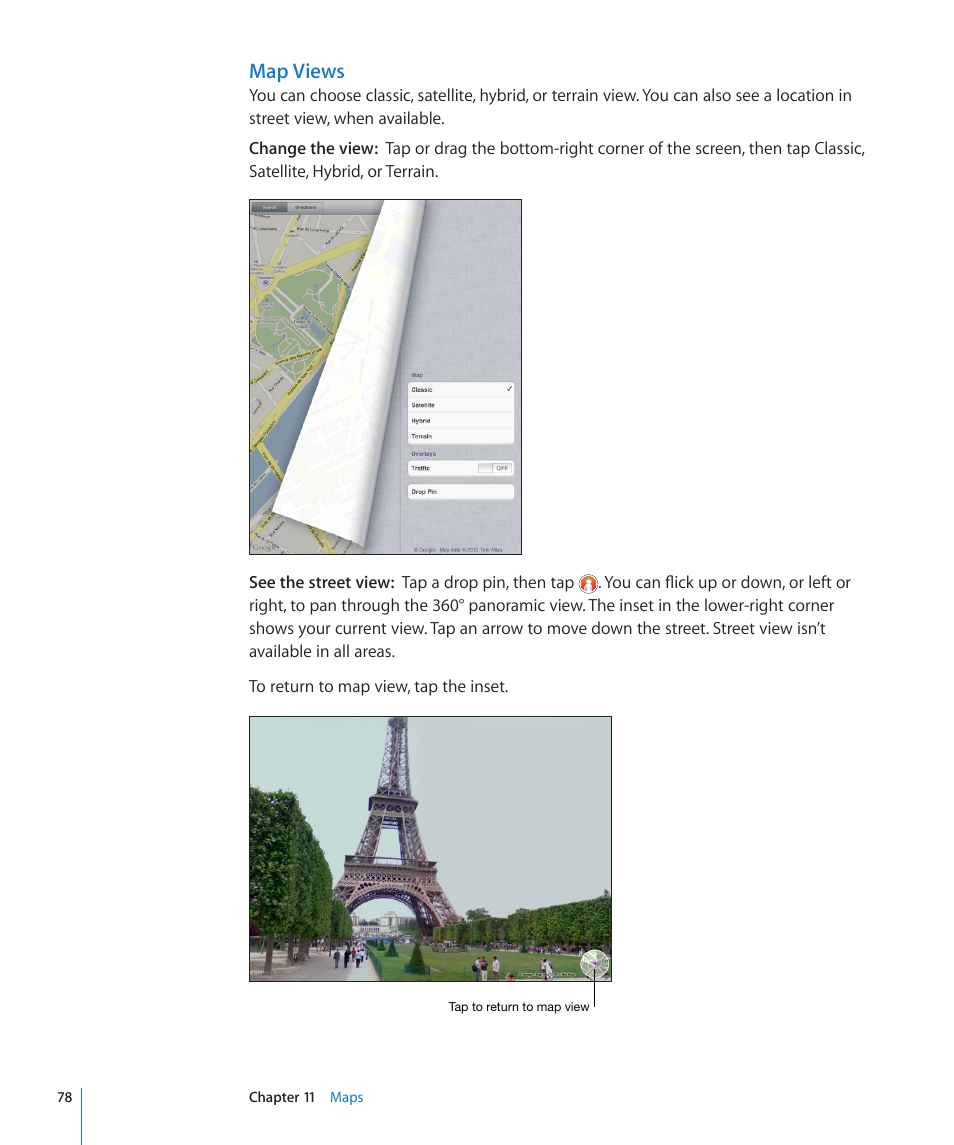 Map views | Apple iPad iOS 3.2 User Manual | Page 78 / 154