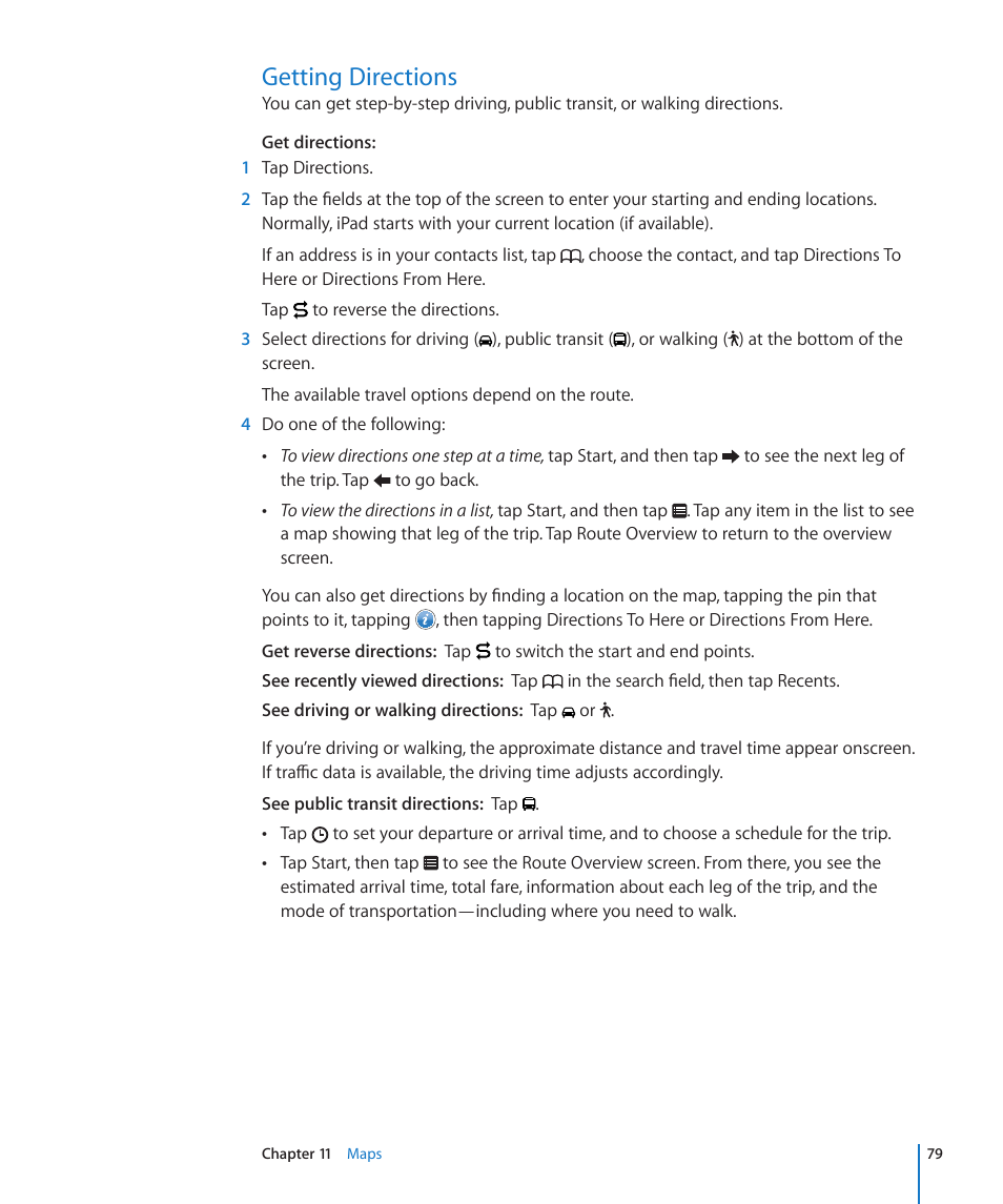 Getting directions, 79 getting directions | Apple iPad iOS 3.2 User Manual | Page 79 / 154