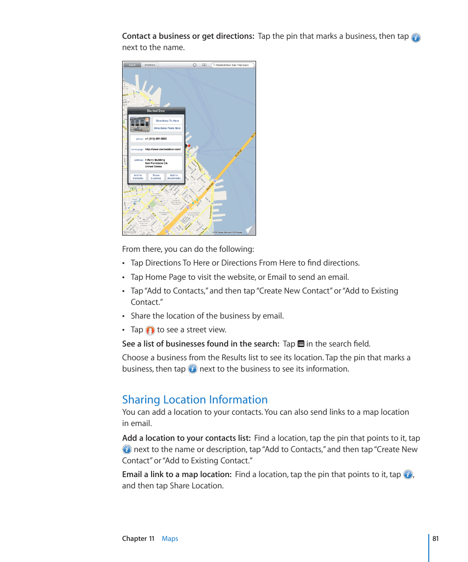 Sharing location information, 81 sharing location information | Apple iPad iOS 3.2 User Manual | Page 81 / 154