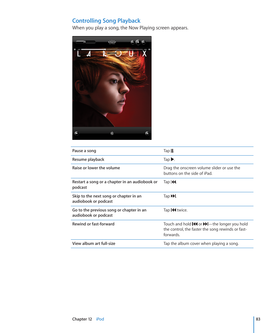 Controlling song playback | Apple iPad iOS 3.2 User Manual | Page 83 / 154