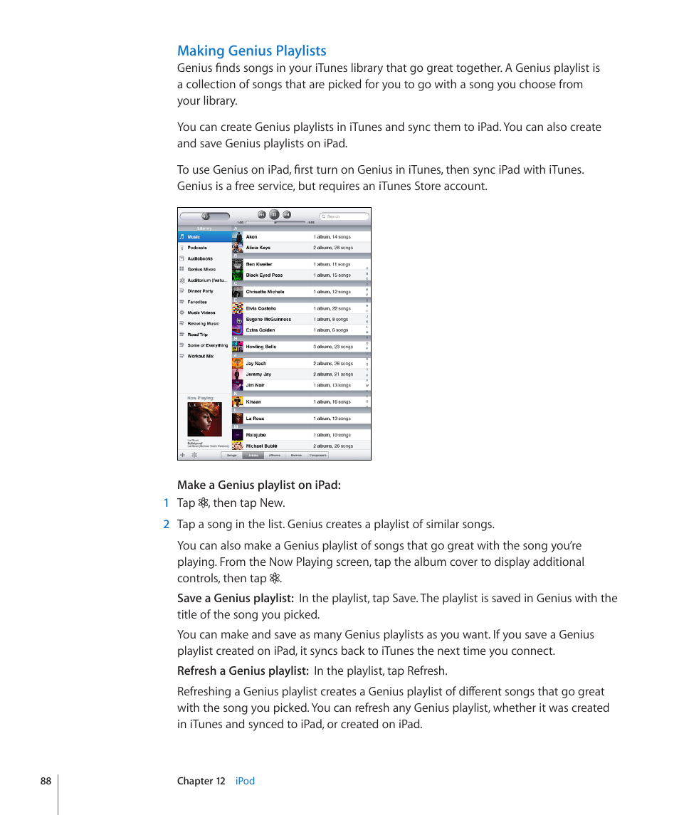 Making genius playlists | Apple iPad iOS 3.2 User Manual | Page 88 / 154