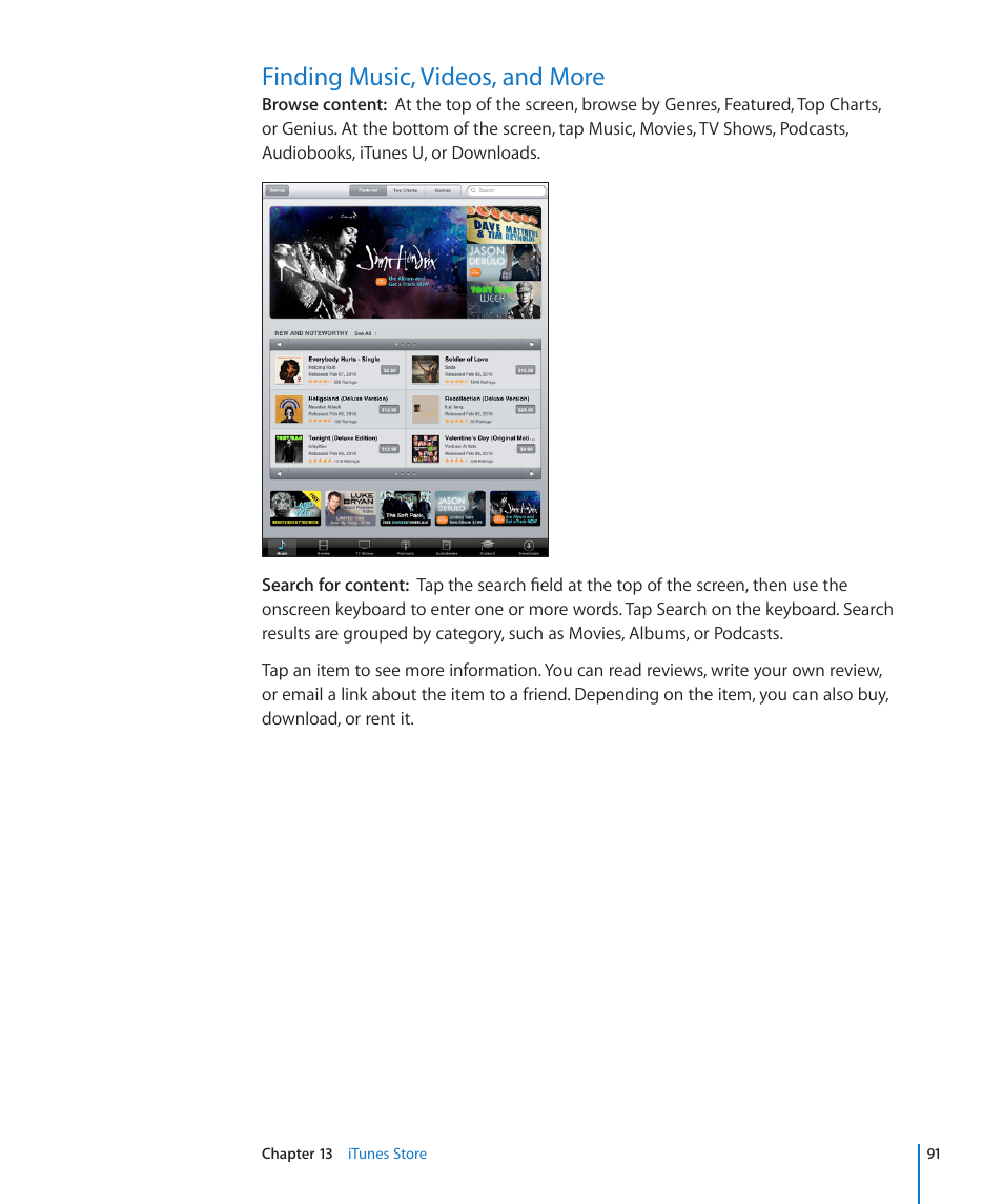 Finding music, videos, and more, 91 finding music, videos, and more | Apple iPad iOS 3.2 User Manual | Page 91 / 154