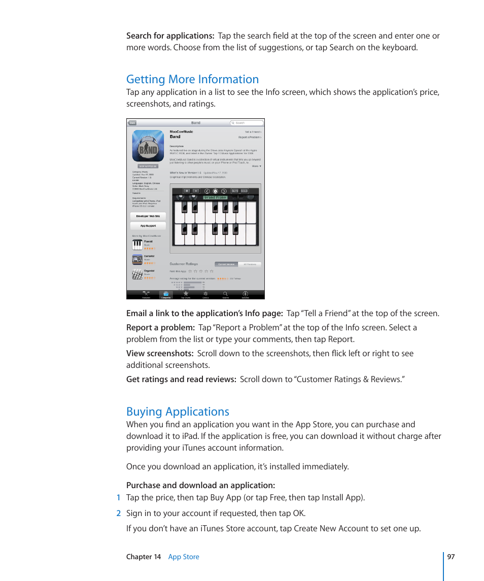 Getting more information, Buying applications, 97 getting more information 97 buying applications | Apple iPad iOS 3.2 User Manual | Page 97 / 154