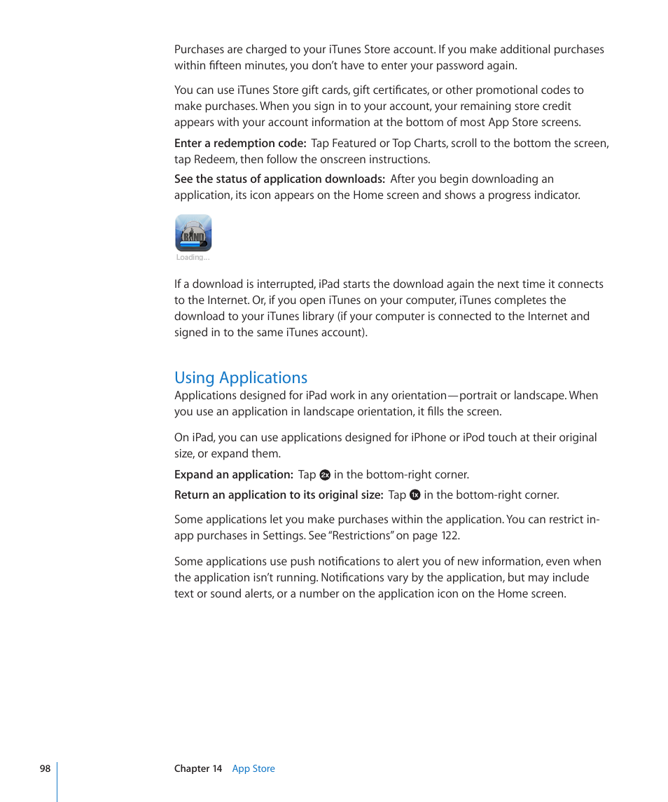 Using applications, 98 using applications | Apple iPad iOS 3.2 User Manual | Page 98 / 154