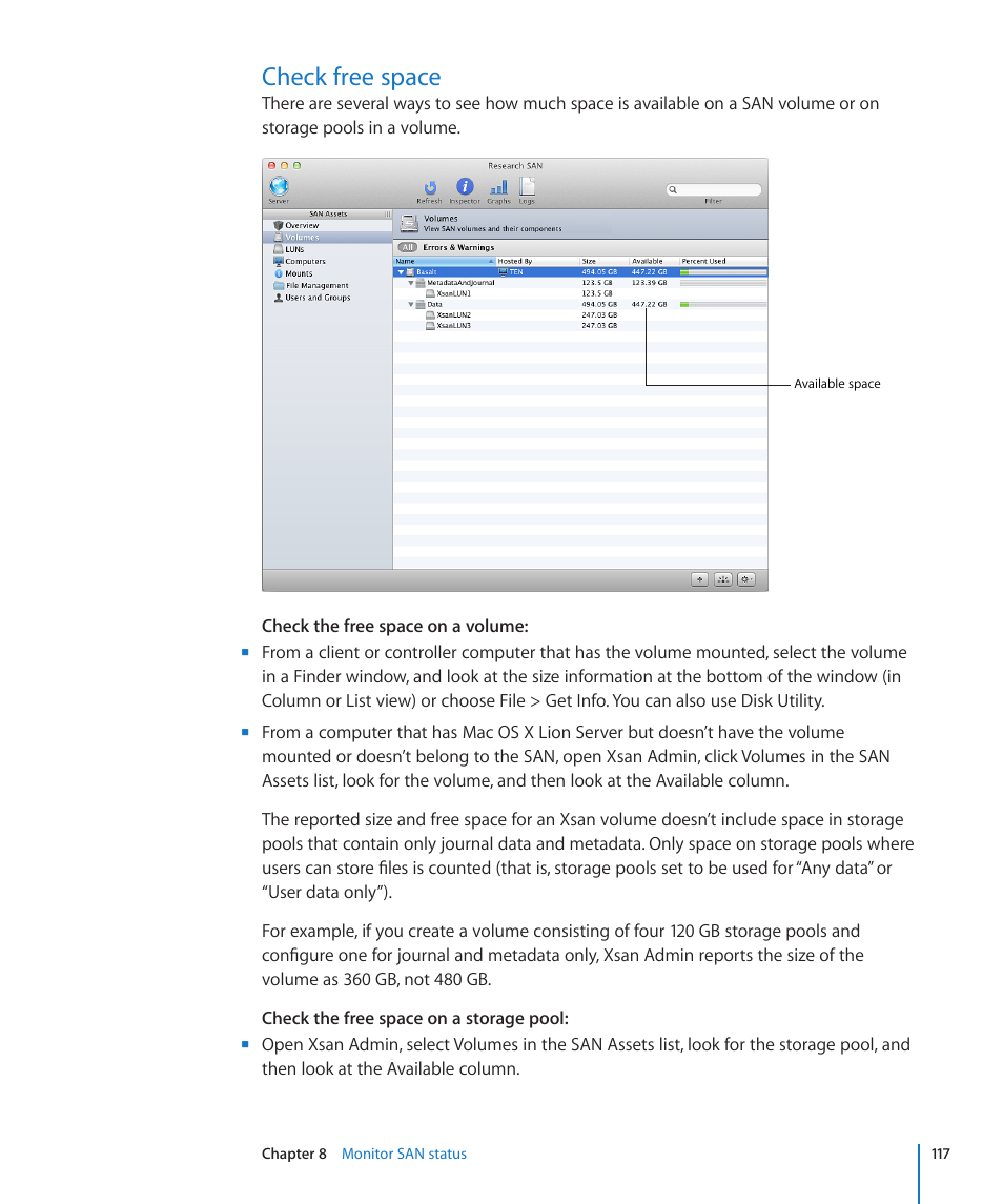 Check free space, 117 check free space | Apple Xsan 2 User Manual | Page 117 / 165