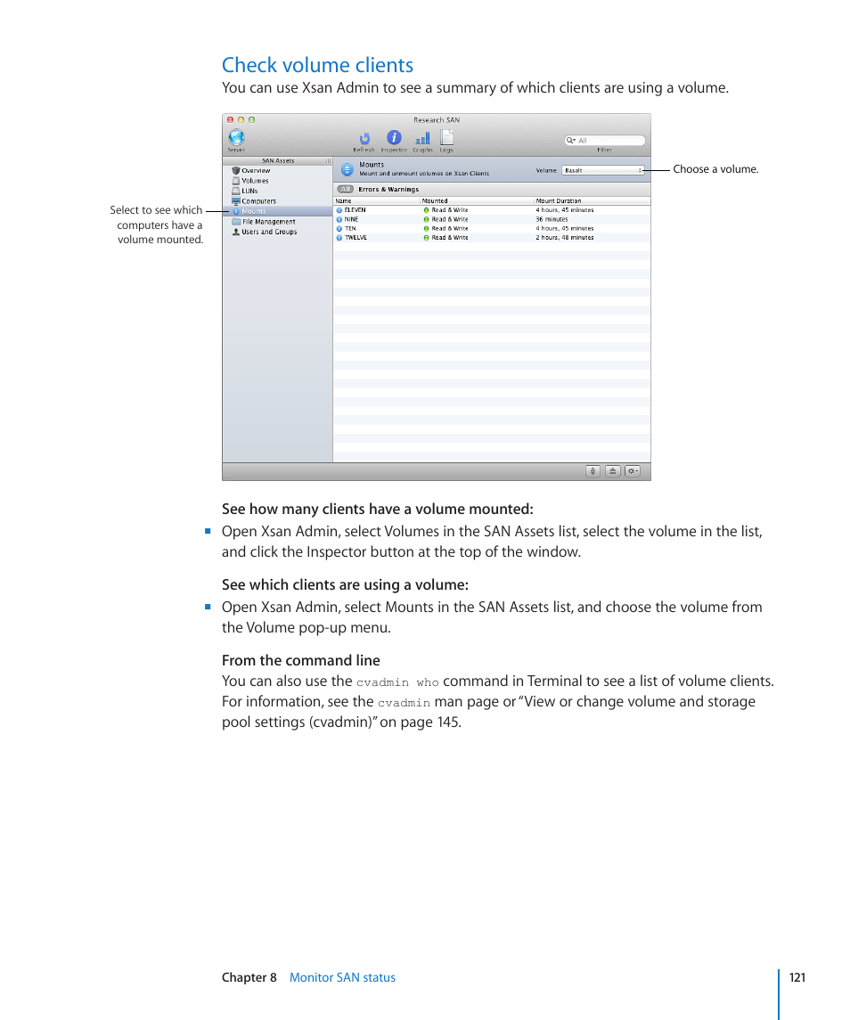 Check volume clients, 121 check volume clients | Apple Xsan 2 User Manual | Page 121 / 165