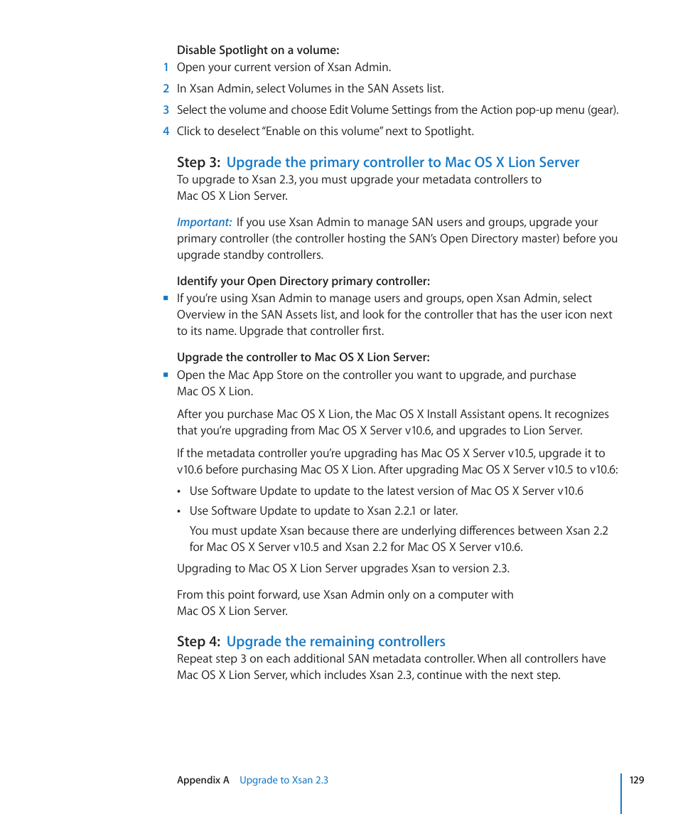 Step 4: upgrade the remaining controllers, Step 4: upgrade the remaining controllers | Apple Xsan 2 User Manual | Page 129 / 165