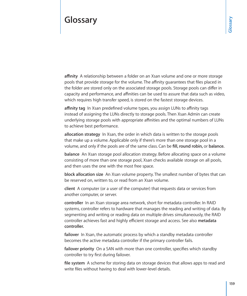 Glossary | Apple Xsan 2 User Manual | Page 159 / 165