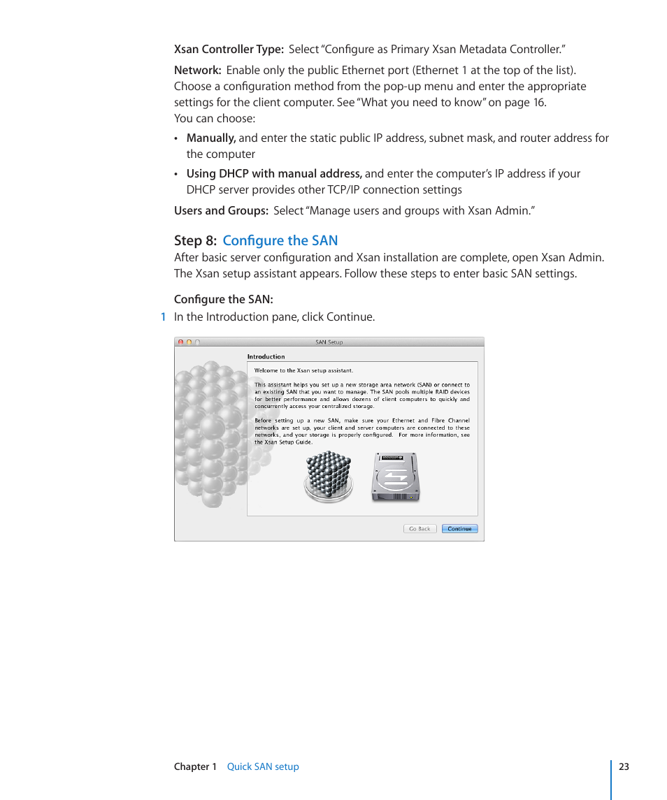 Step 8: configure the san, Step 8: configure the san | Apple Xsan 2 User Manual | Page 23 / 165