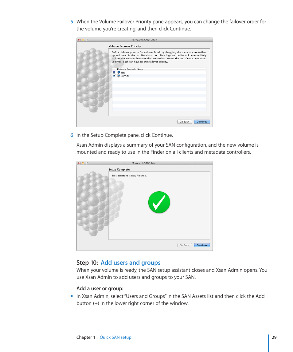 Step 10: add users and groups, Step 10: add users and groups | Apple Xsan 2 User Manual | Page 29 / 165