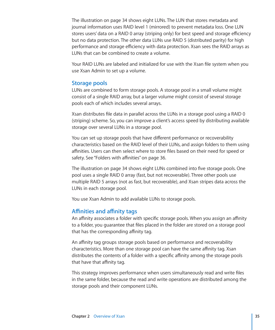 Storage pools, Affinities and affinity tags | Apple Xsan 2 User Manual | Page 35 / 165
