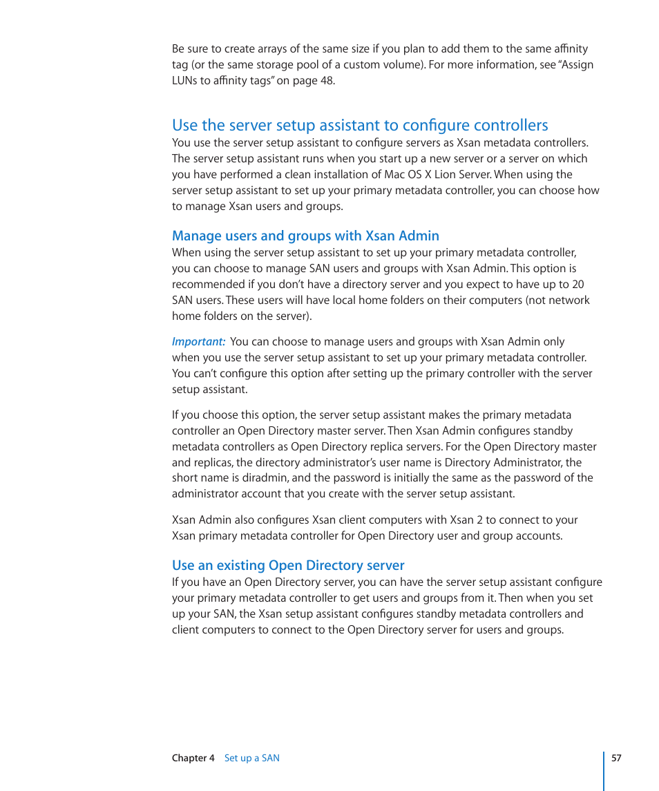 Manage users and groups with xsan admin, Use an existing open directory server | Apple Xsan 2 User Manual | Page 57 / 165