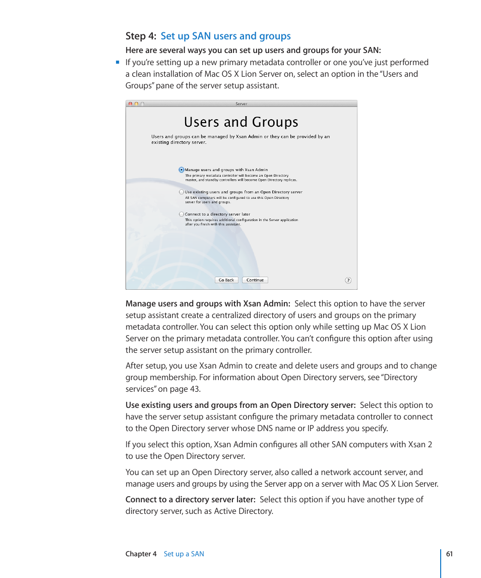 Step 4: set up san users and groups, Step 4: set up san users and groups | Apple Xsan 2 User Manual | Page 61 / 165