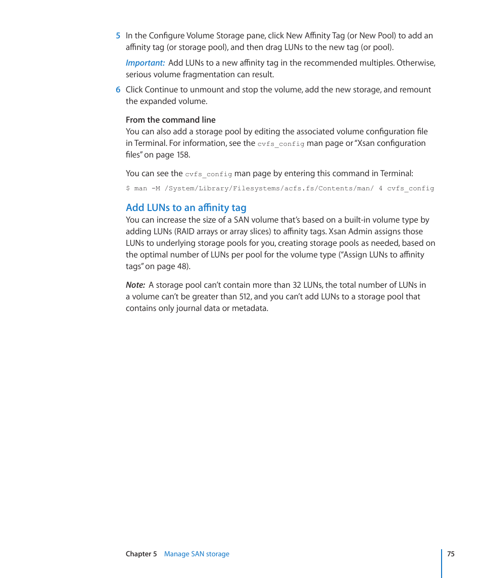 Add luns to an affinity tag | Apple Xsan 2 User Manual | Page 75 / 165
