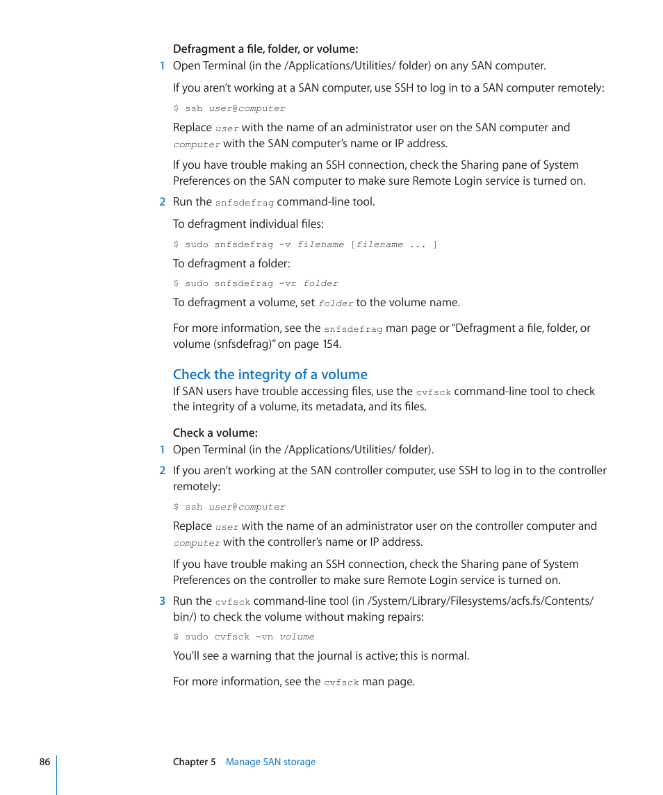 Check the integrity of a volume | Apple Xsan 2 User Manual | Page 86 / 165