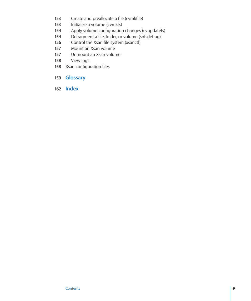 Glossary, Index | Apple Xsan 2 User Manual | Page 9 / 165