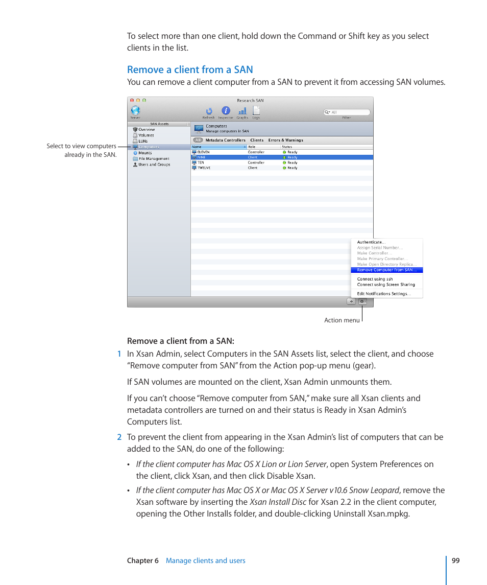 Remove a client from a san | Apple Xsan 2 User Manual | Page 99 / 165