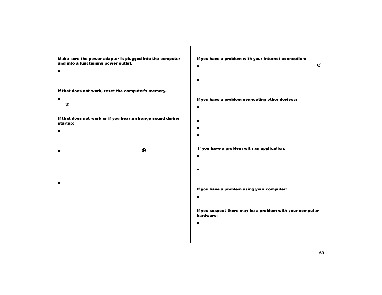 If the computer won’t turn on or start up, Other problems | Apple iBook (Original) User Manual | Page 23 / 32