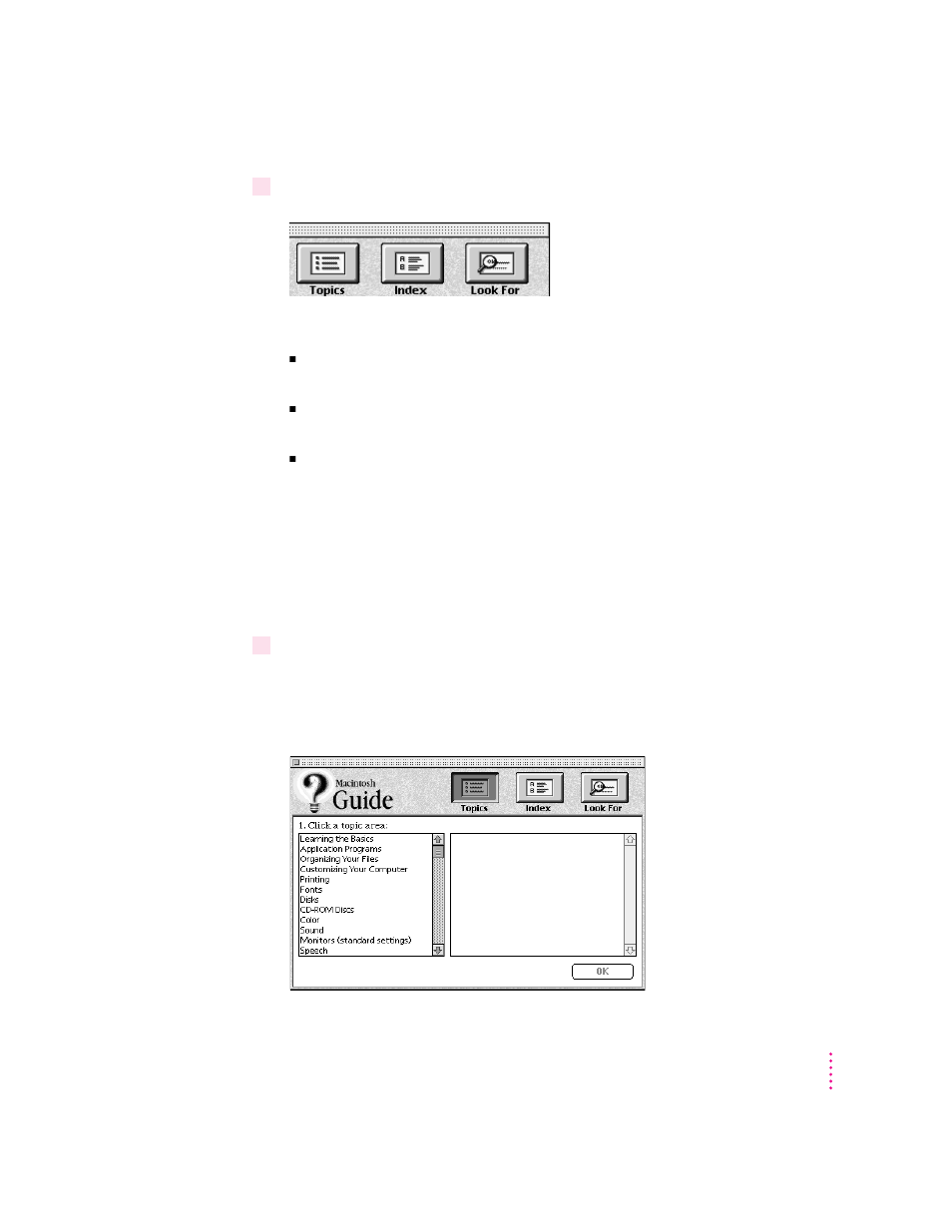 Getting answers with the topics button | Apple Macintosh Performa 6400 Series User Manual | Page 27 / 209