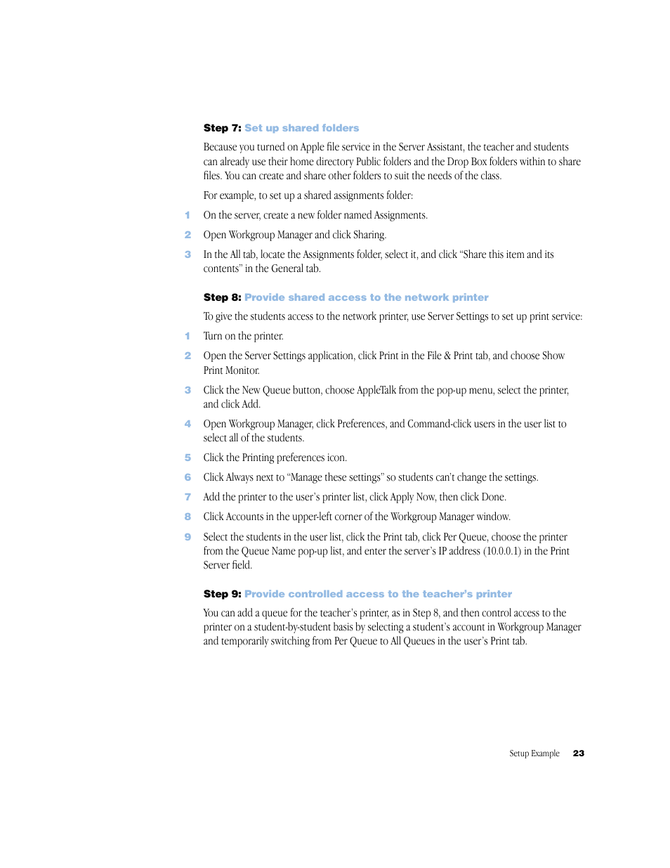 Step 7: set up shared folders | Apple Mac OS X Server v10.2 User Manual | Page 23 / 24