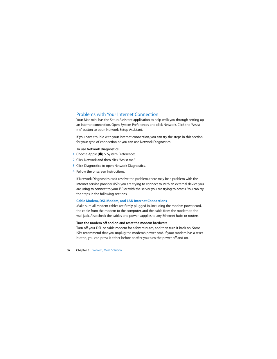 Problems with your internet connection | Apple Mac mini (Intel-based; Mid 2007) User Manual | Page 36 / 72