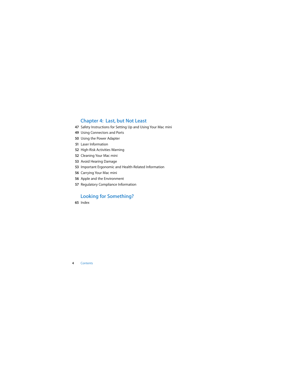 Chapter 4: last, but not least, Looking for something | Apple Mac mini (Intel-based; Mid 2007) User Manual | Page 4 / 72
