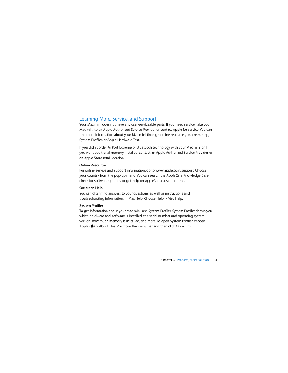 Learning more, service, and support | Apple Mac mini (Intel-based; Mid 2007) User Manual | Page 41 / 72