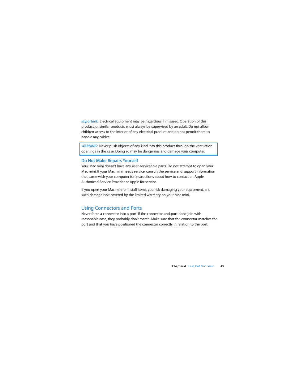 Using connectors and ports | Apple Mac mini (Intel-based; Mid 2007) User Manual | Page 49 / 72