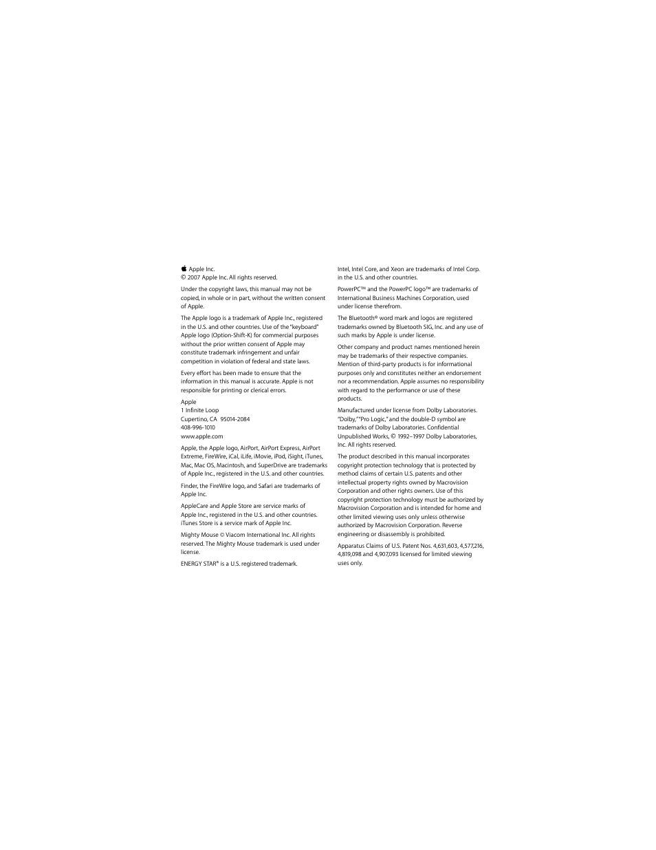 Apple Mac mini (Intel-based; Mid 2007) User Manual | Page 68 / 72