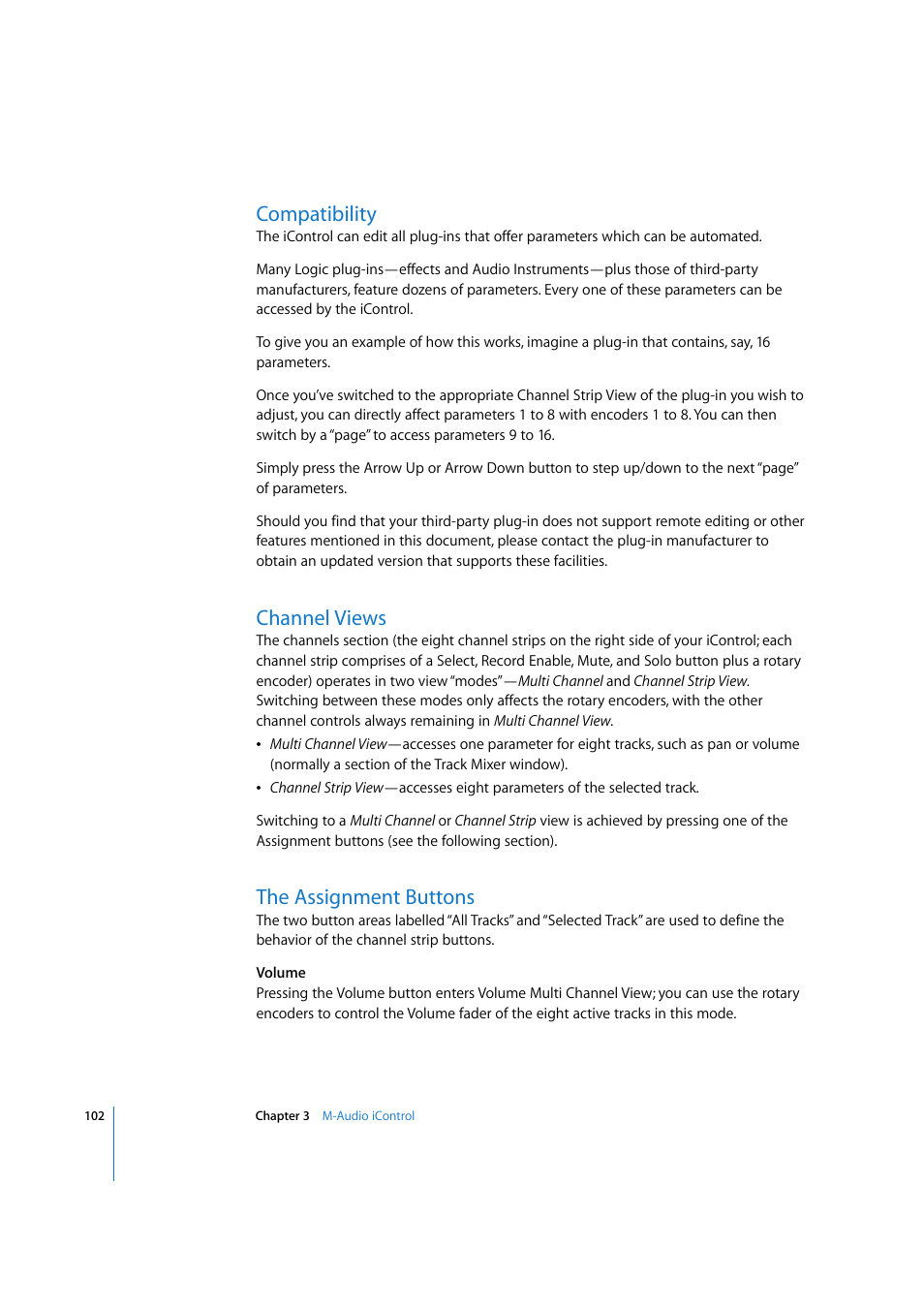 Compatibility, Channel views, The assignment buttons | Channel | Apple Logic Pro 7.2 User Manual | Page 102 / 255
