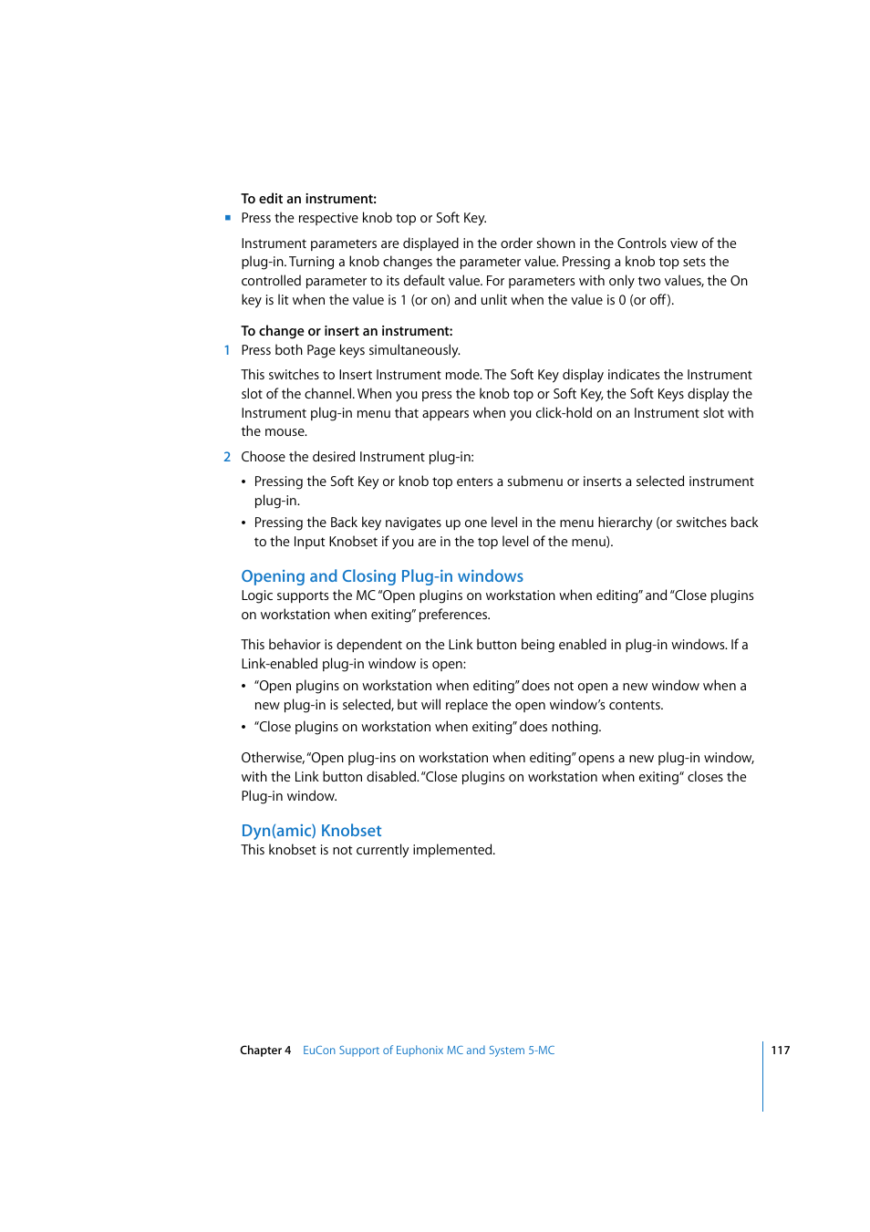 Opening and closing plug-in windows, Dyn(amic) knobset | Apple Logic Pro 7.2 User Manual | Page 117 / 255