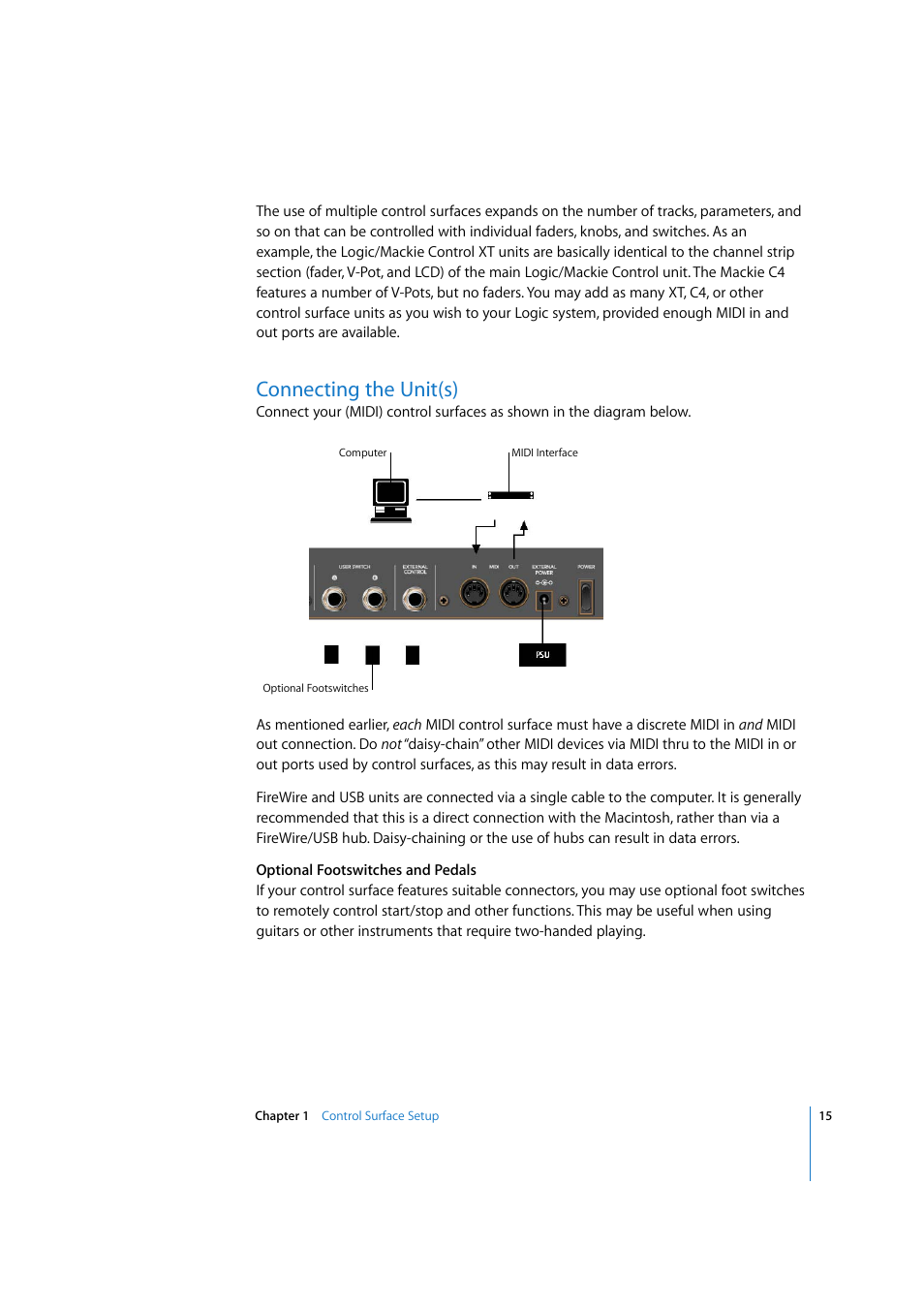 Connecting the unit(s) | Apple Logic Pro 7.2 User Manual | Page 15 / 255