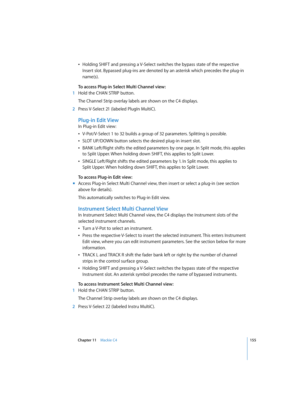Plug-in edit view, Instrument select multi channel view | Apple Logic Pro 7.2 User Manual | Page 155 / 255
