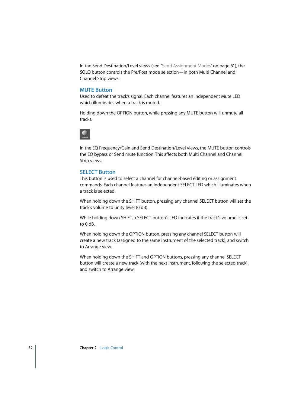 Mute button, Select button | Apple Logic Pro 7.2 User Manual | Page 52 / 255