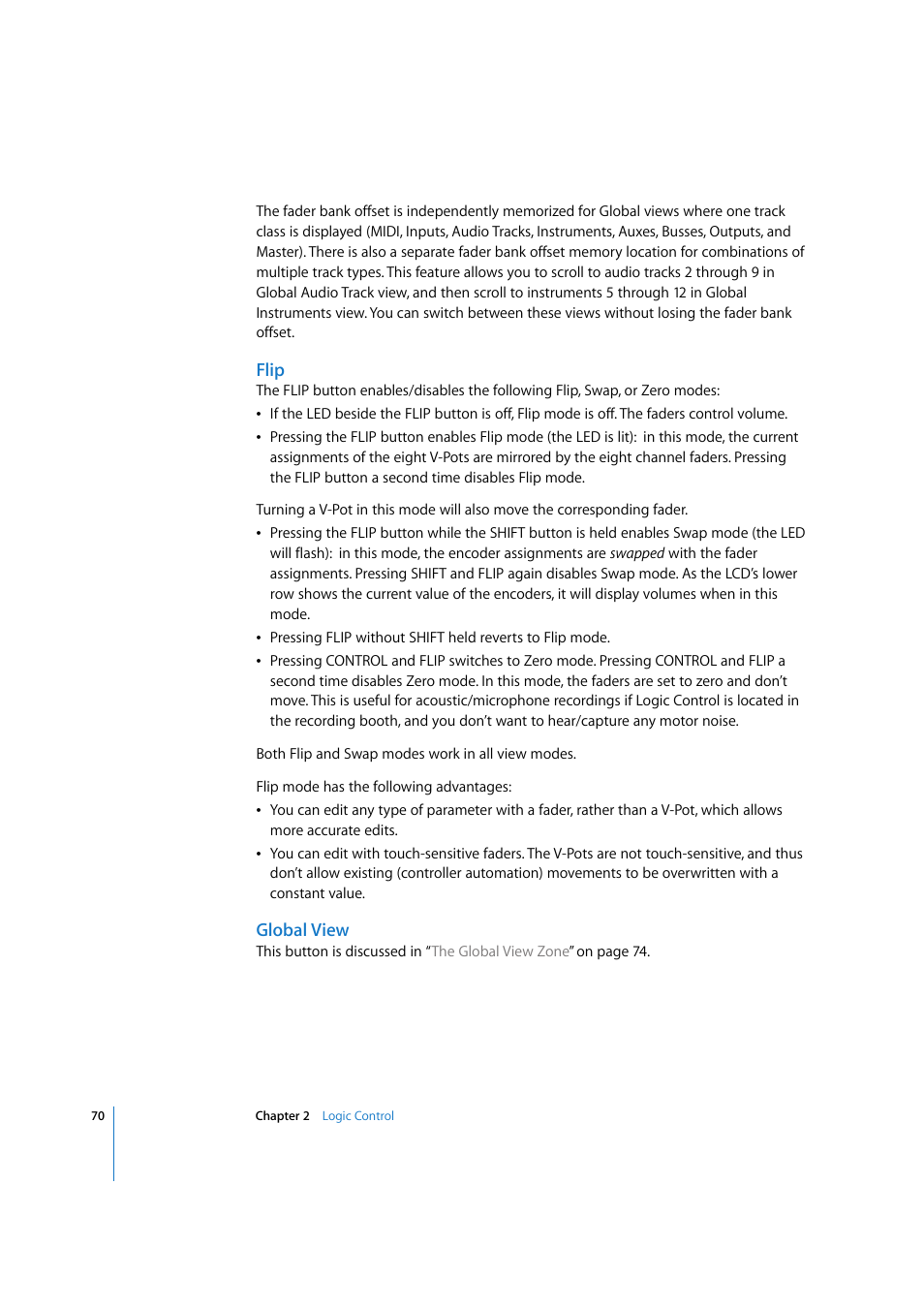 Flip, Global view | Apple Logic Pro 7.2 User Manual | Page 70 / 255
