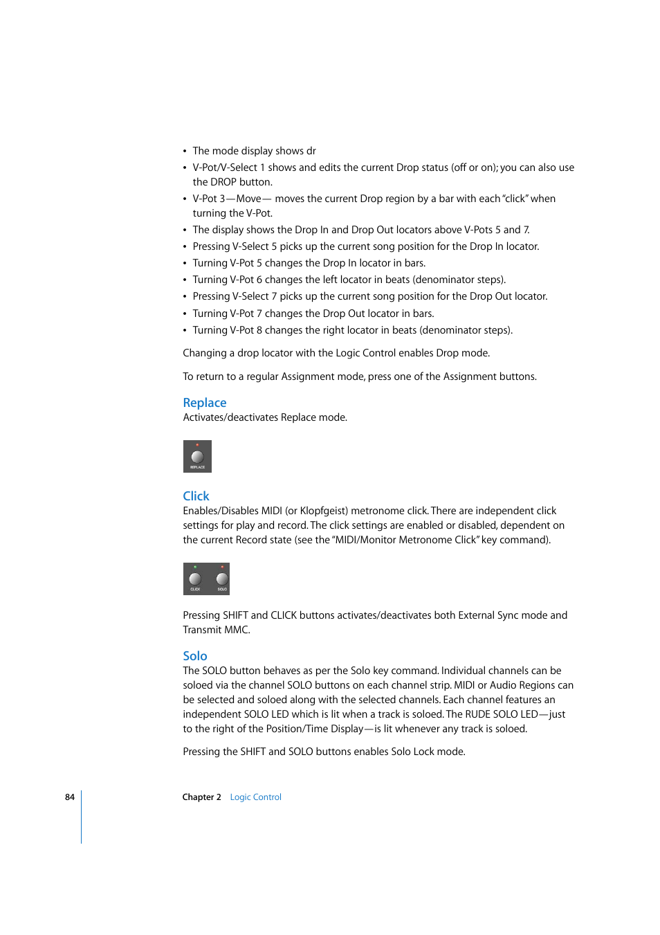 Replace, Click, Solo | Apple Logic Pro 7.2 User Manual | Page 84 / 255