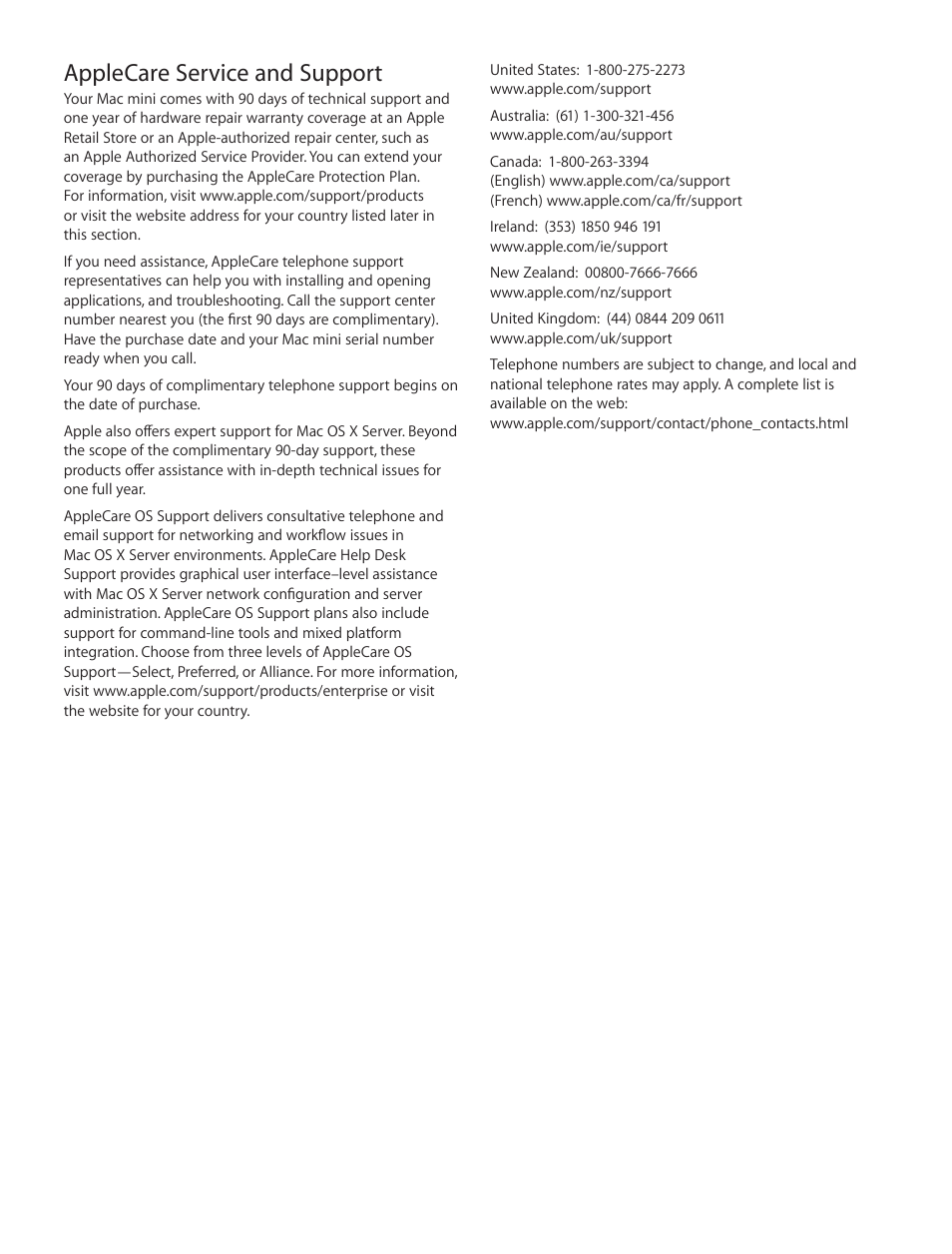 Applecare service and support | Apple Mac mini (Late 2012) User Manual | Page 4 / 16