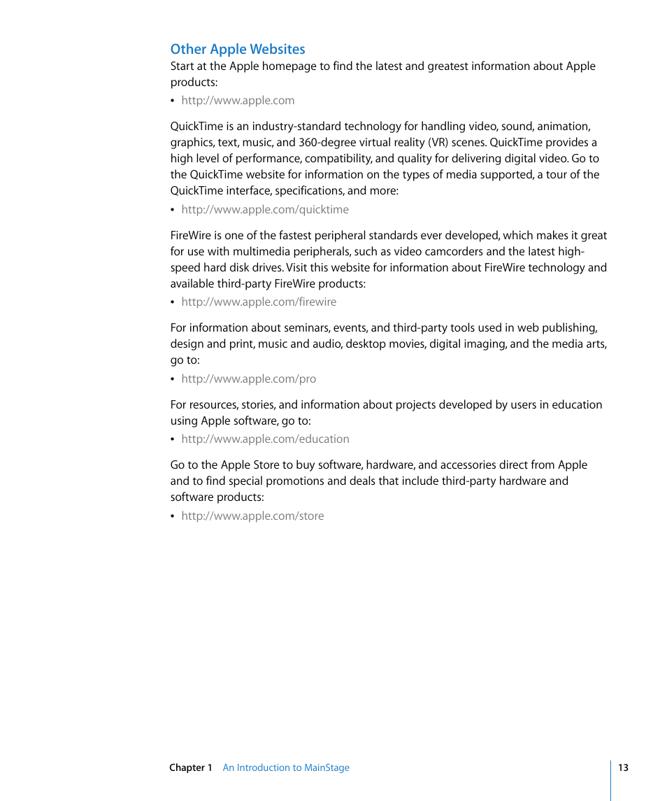 Other apple websites | Apple MainStage User Manual | Page 13 / 100
