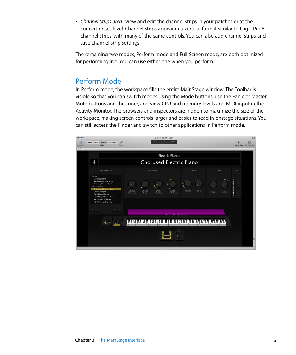 Perform mode | Apple MainStage User Manual | Page 21 / 100