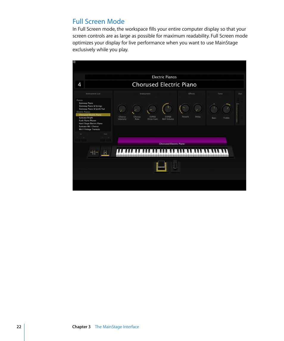 Full screen mode | Apple MainStage User Manual | Page 22 / 100