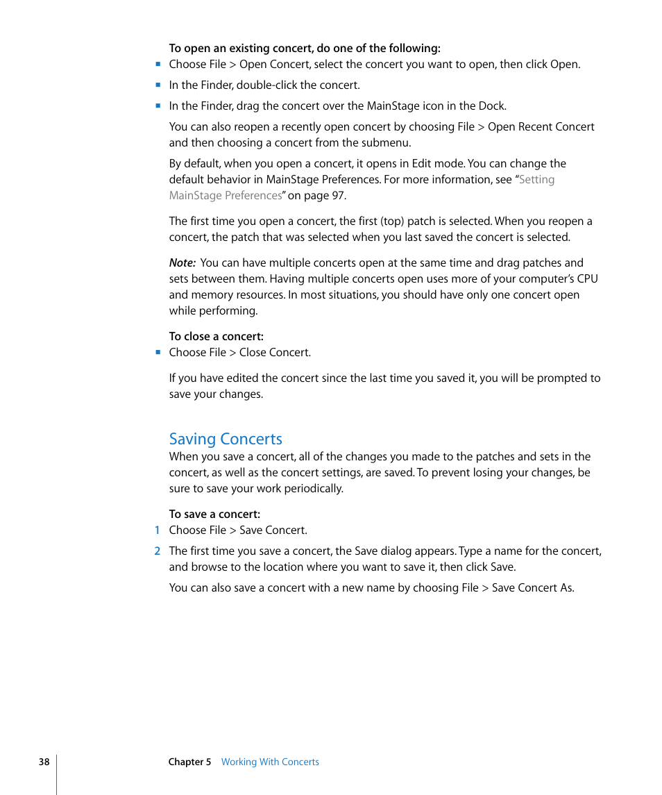Saving concerts | Apple MainStage User Manual | Page 38 / 100