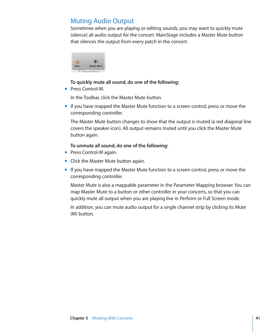 Muting audio output | Apple MainStage User Manual | Page 41 / 100