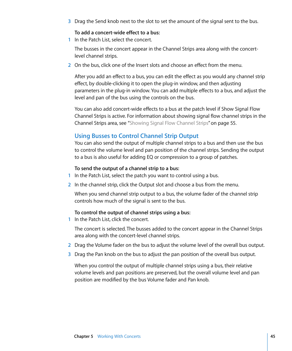 Using busses to control channel strip output | Apple MainStage User Manual | Page 45 / 100