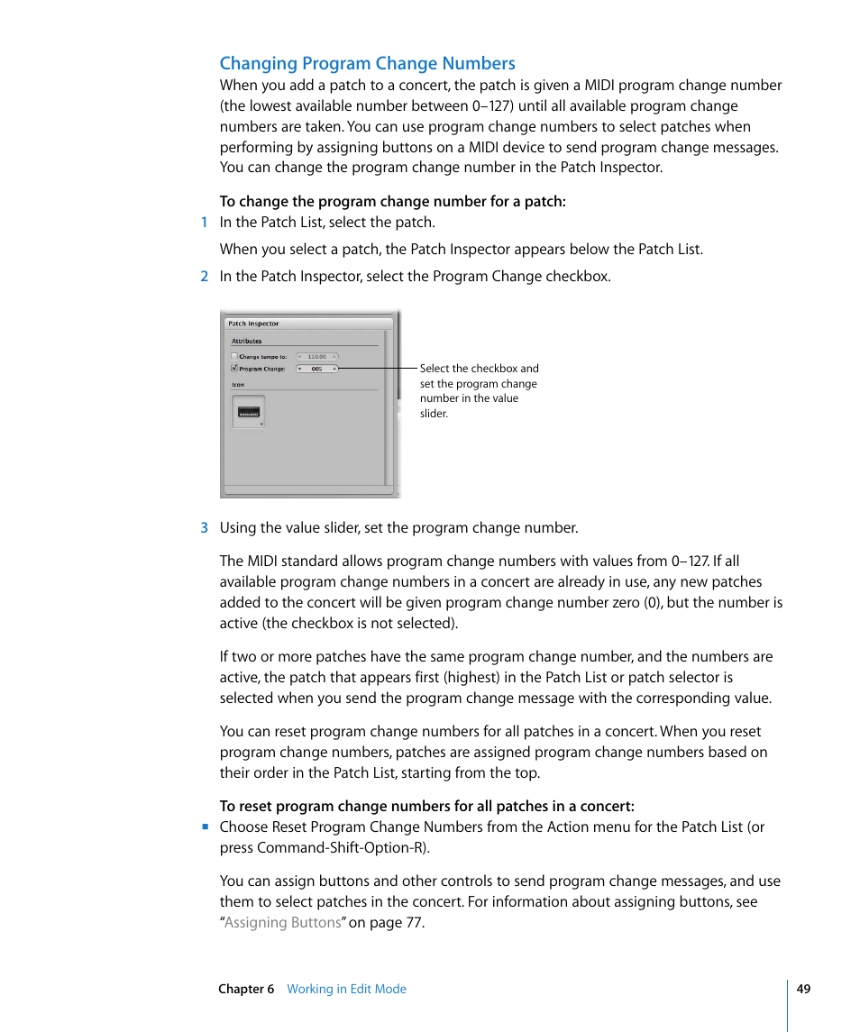 Changing program change numbers | Apple MainStage User Manual | Page 49 / 100