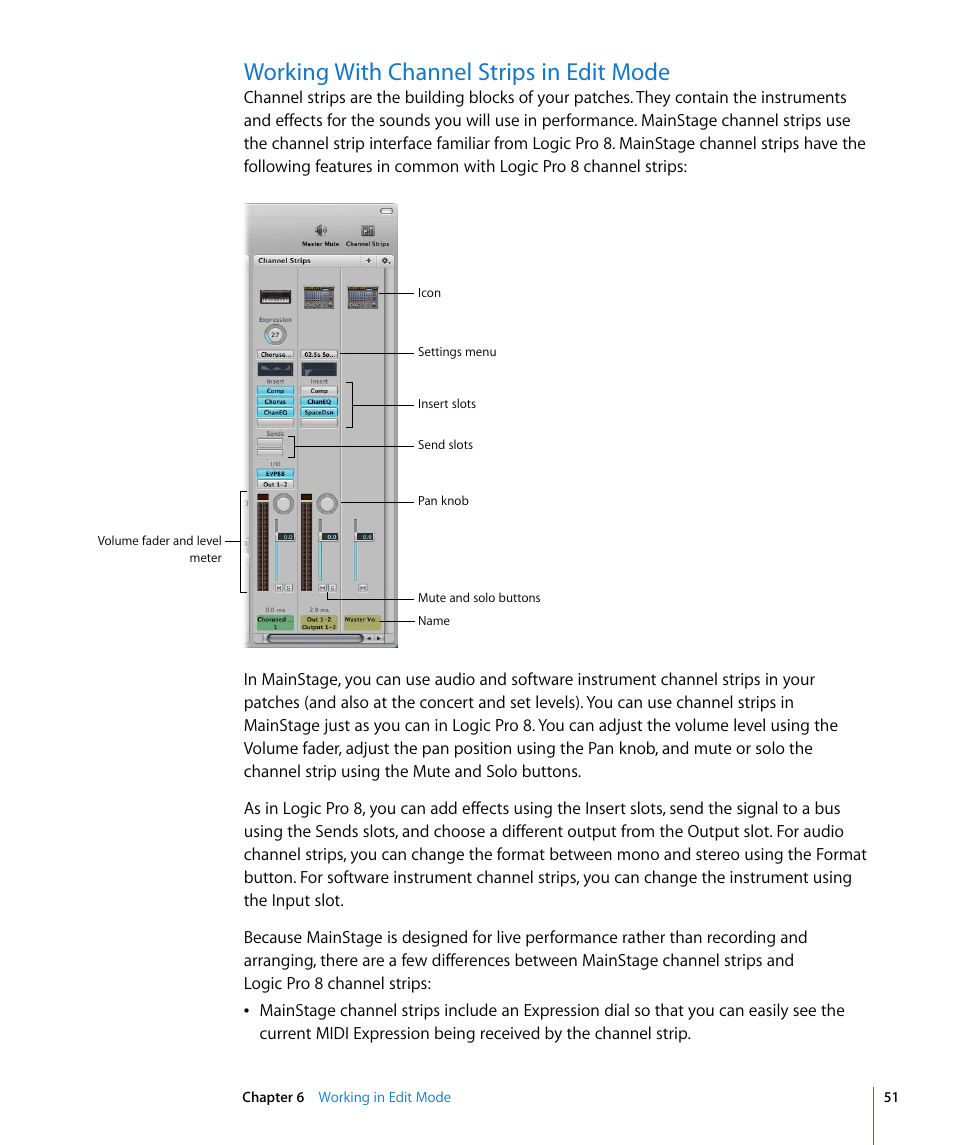 Working with channel strips in edit mode | Apple MainStage User Manual | Page 51 / 100